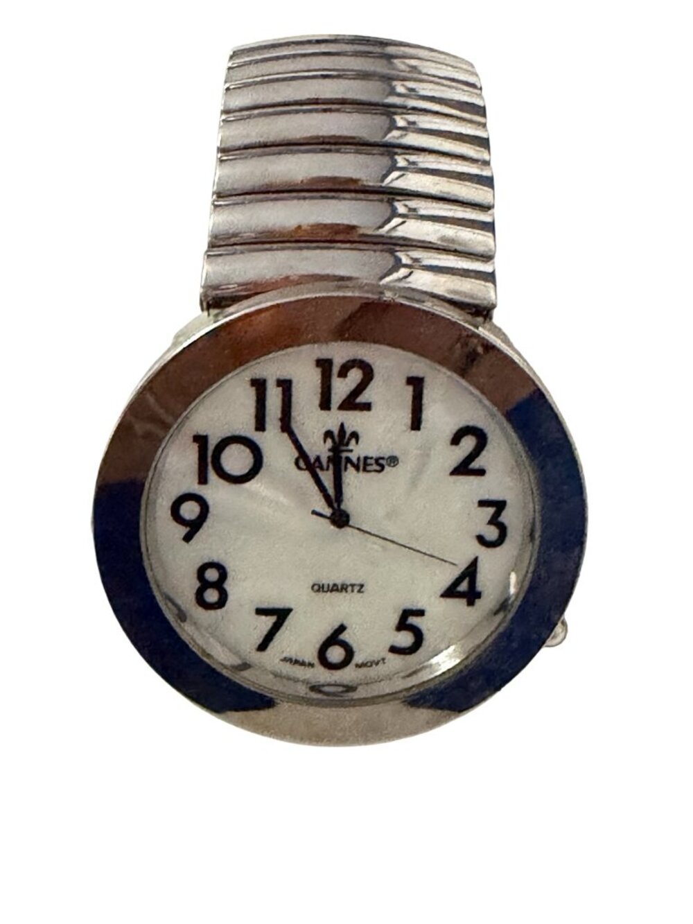 Y2K Cannes Quartz Oversized Silver Tone Stretch Band Watch Japan Movement